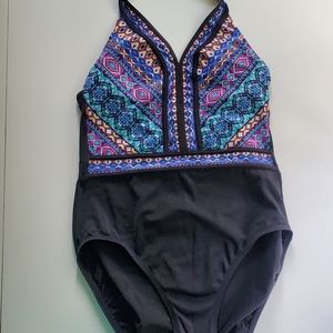 Aqua Green Women's Swimsuit, Size M, Black/multi